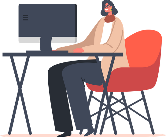 Freelancer Graphic Designer Working on Laptop Sitting at Desk Illustration