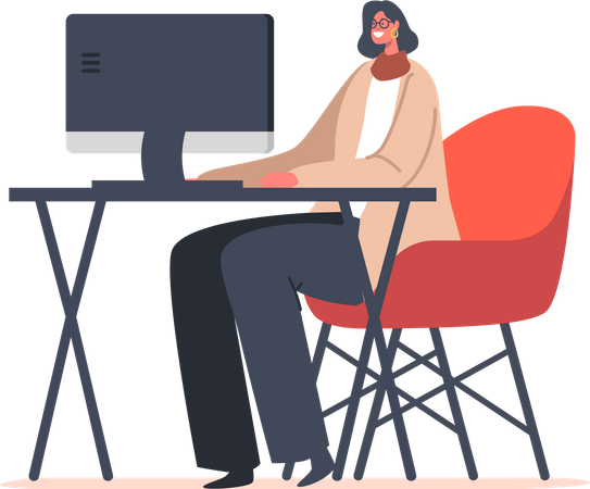 Freelancer Graphic Designer Working on Laptop Sitting at Desk  Illustration