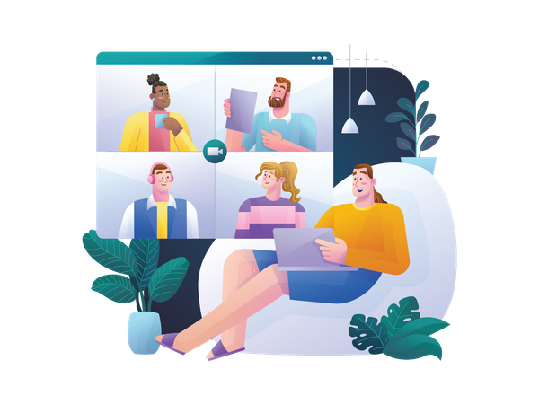 Freelancer having online meeting with remote team Illustration