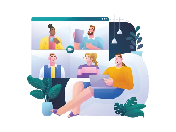 Freelancer having online meeting with remote team  Illustration