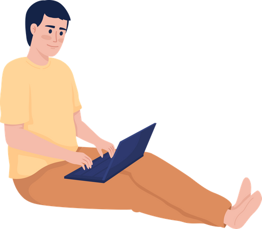 Freelancer masculino trabalhando no laptop  Ilustração