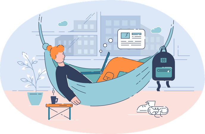 Freelancer in hammock  Illustration
