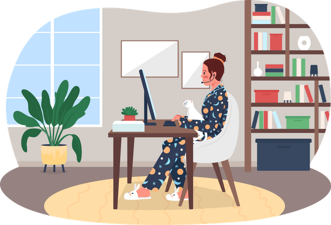 Freelancer in pajamas Illustration