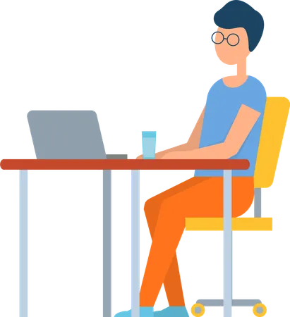 Freelancer Male Working on Computer  Illustration