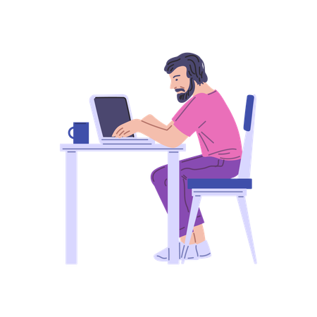 Freelancer man doing remote job  Illustration