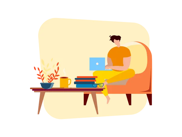 Freelancer Man At Home With Notebook Male Worker At Office Table Vector Illustration Freelance And Office Job Banner Set Comfort Remote Internet Work Stressed Employee Paperwork Depressed Person Illustration