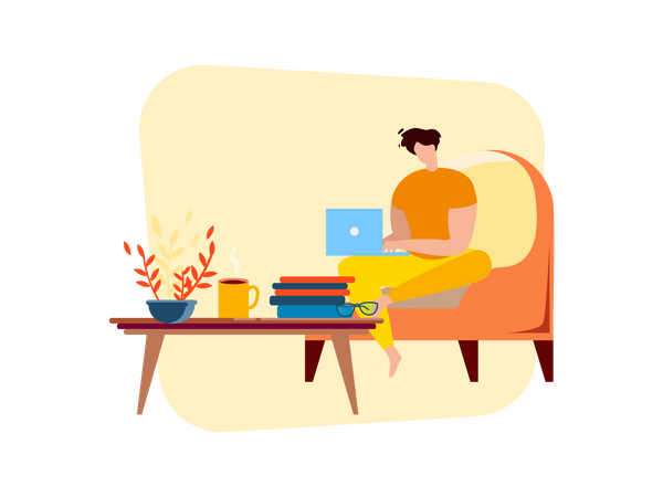 Freelancer Man working on laptop at Home  Illustration