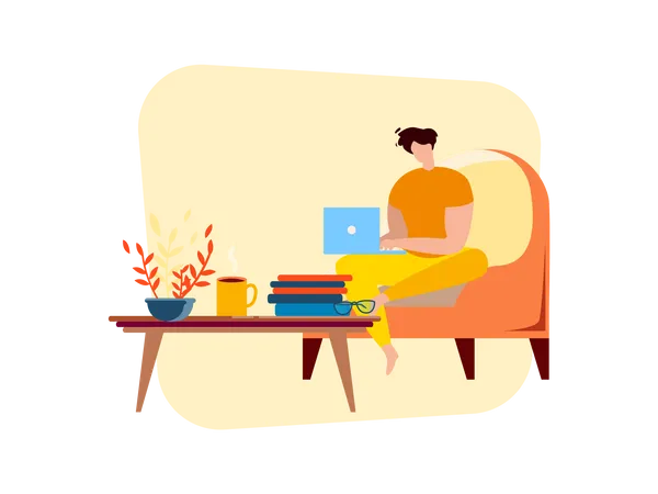 Freelancer Man working on laptop at Home  Illustration