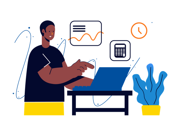 Freelancer masculino trabalhando com relatório analítico  Ilustração