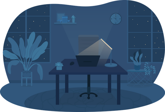 Freelancer office at night Illustration