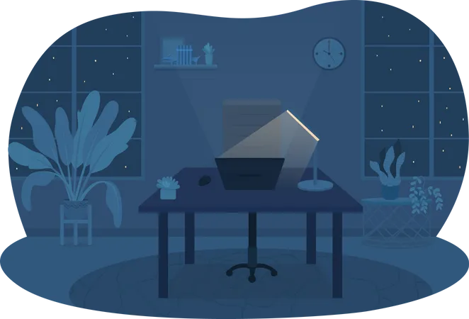 Freelancer office at night  Illustration