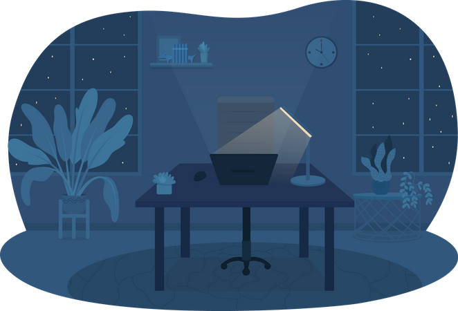 Freelancer office at night  Illustration