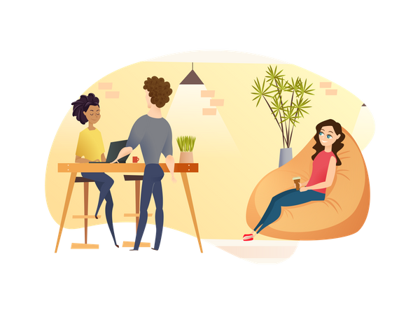 Freelancer people Resting and Working at Co working place Illustration