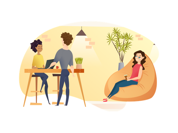 Freelancer people Resting and Working at Co working place  Illustration