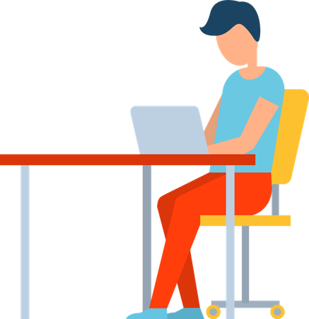 Freelancer Person working on Computer on Table  Illustration