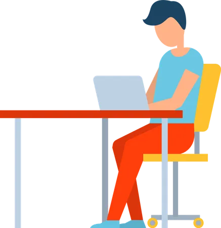 Freelancer Person working on Computer on Table  Illustration