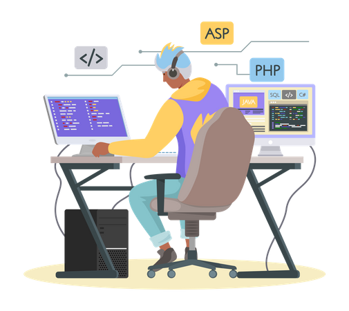 Freelancer Programmer on computer Illustration