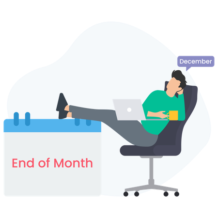 Freelancer relaxando no final de dezembro com os pés para cima no calendário  Ilustração