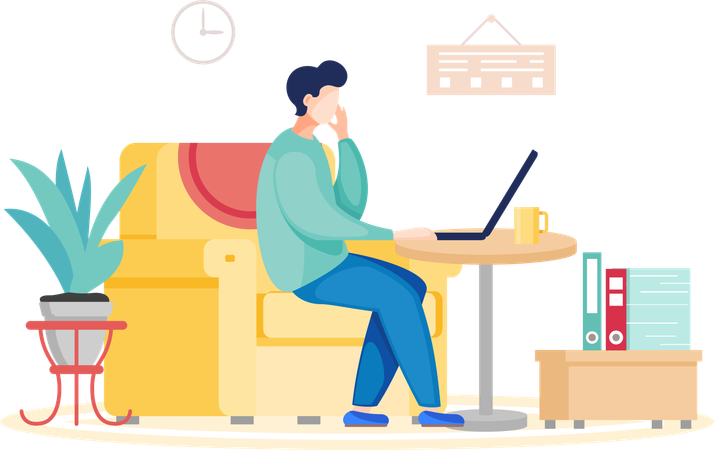 Freelancer sitting at home working with laptop  Illustration