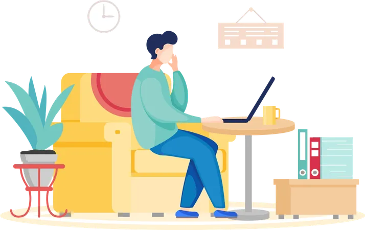 Freelancer sitting at home working with laptop  Illustration