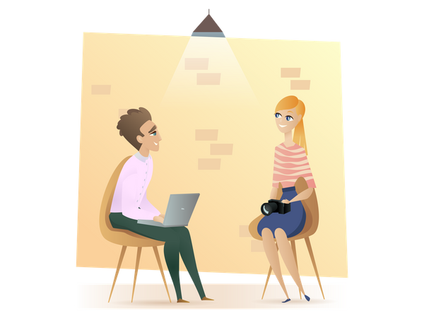 Freelancer Sitting in Modern Coworking Open Space  Illustration