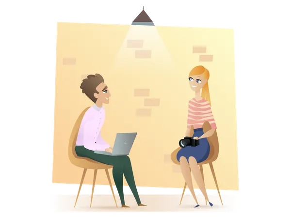 Freelancer Sitting in Modern Coworking Open Space  Illustration