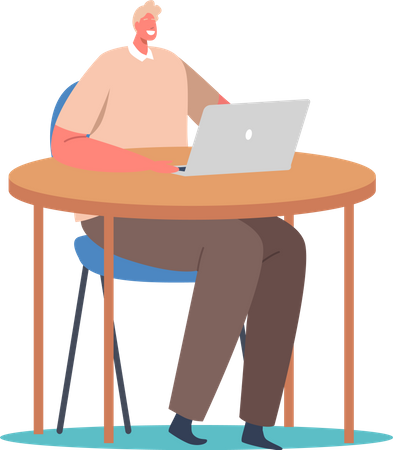 Freelancer sitting on armchair and desk working on laptop  Illustration