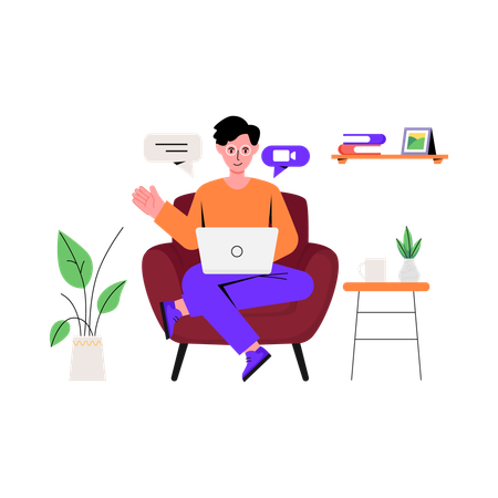 Freelancer Sitting On Chair  Illustration