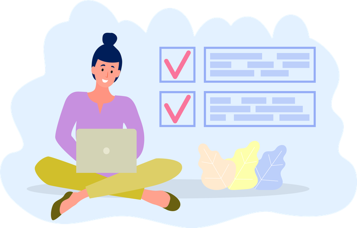 Freelancer sitting with laptop and working with to do list  Illustration