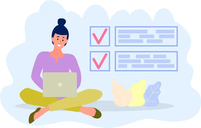 Freelancer sitting with laptop and working with to do list  Illustration