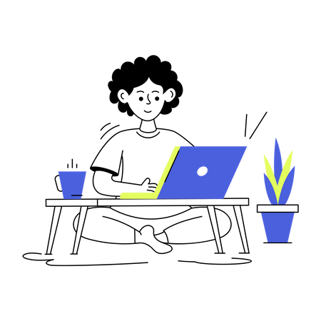 Autónomo trabajando en una computadora portátil  Ilustración