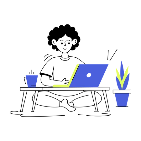 Autónomo trabajando en una computadora portátil  Ilustración