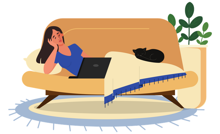 Freelancer trabajando en un sofá en casa  Ilustración