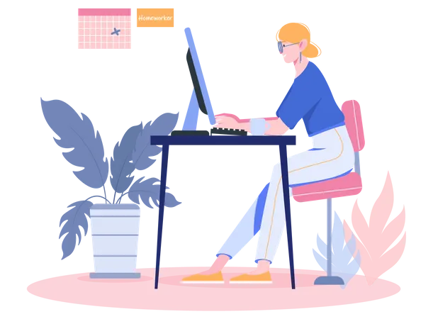 Freelancer trabalhando no computador  Ilustração