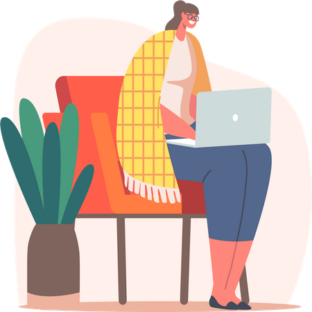 Freelancer trabalhando em laptop sentado na cadeira  Ilustração