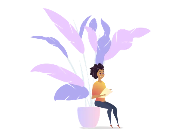 Freelancer Woman Chilling in Lounge Space Illustration