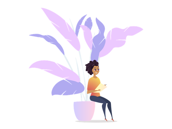 Freelancer Woman Chilling in Lounge Space  Illustration