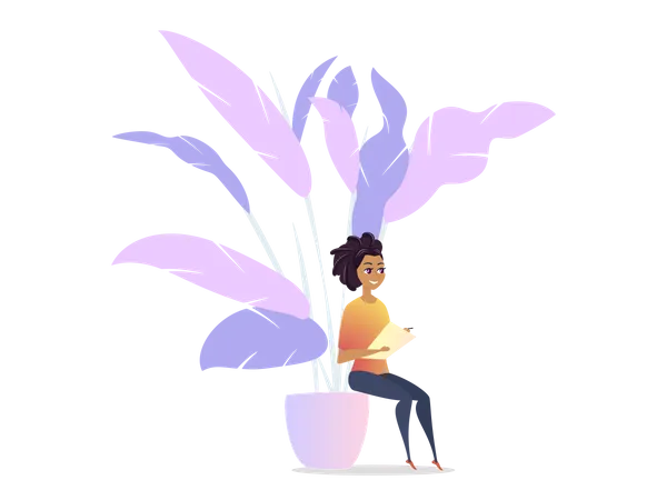 Freelancer Woman Chilling in Lounge Space  Illustration