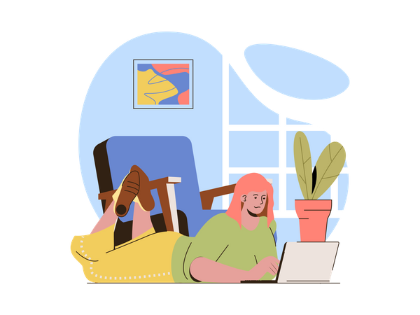Freelancer woman sleeping and working from home Illustration
