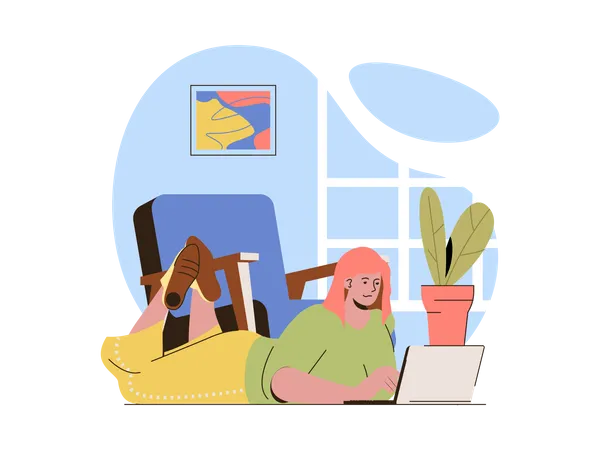 Freelancer woman sleeping and working from home  Illustration