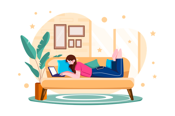 Freelancer woman working from home  イラスト