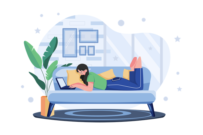 Freelancer woman working from home  イラスト