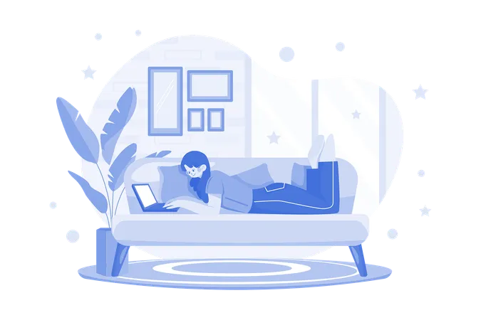 Freelancer woman working from home  Illustration