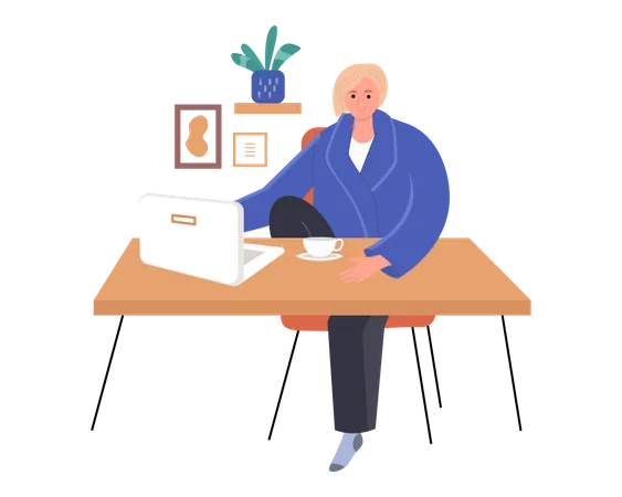 Freelancer woman working on home desk  イラスト
