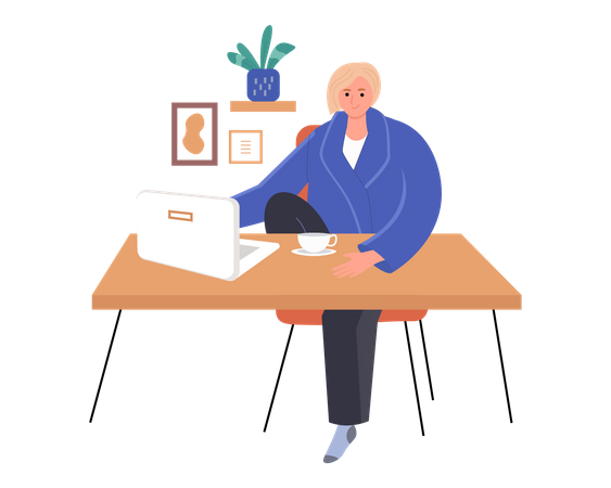 Freelancer woman working on home desk  Illustration