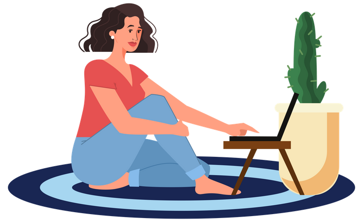 Freelancer woman working on laptop  Illustration