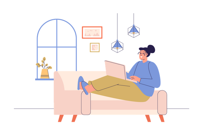 Freelancer woman working remotely as designer  Illustration