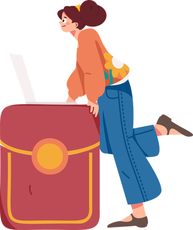 Freelancer woman works from office  Illustration