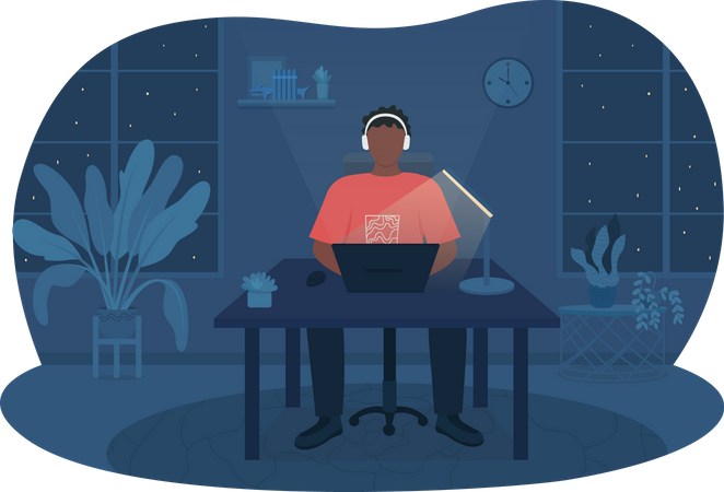 Freelancer work at night  Illustration