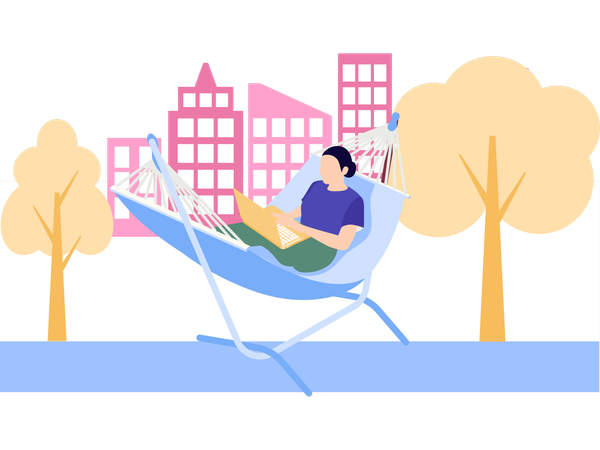 Freelancer worker on beach  Illustration